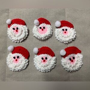 Christmas Santa Face Six Vintage New Ornament Handmade Crochet